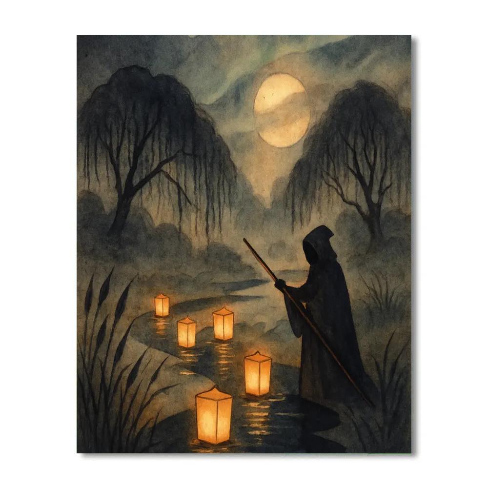 Lantern-Floating Marsh Paint by numbers art