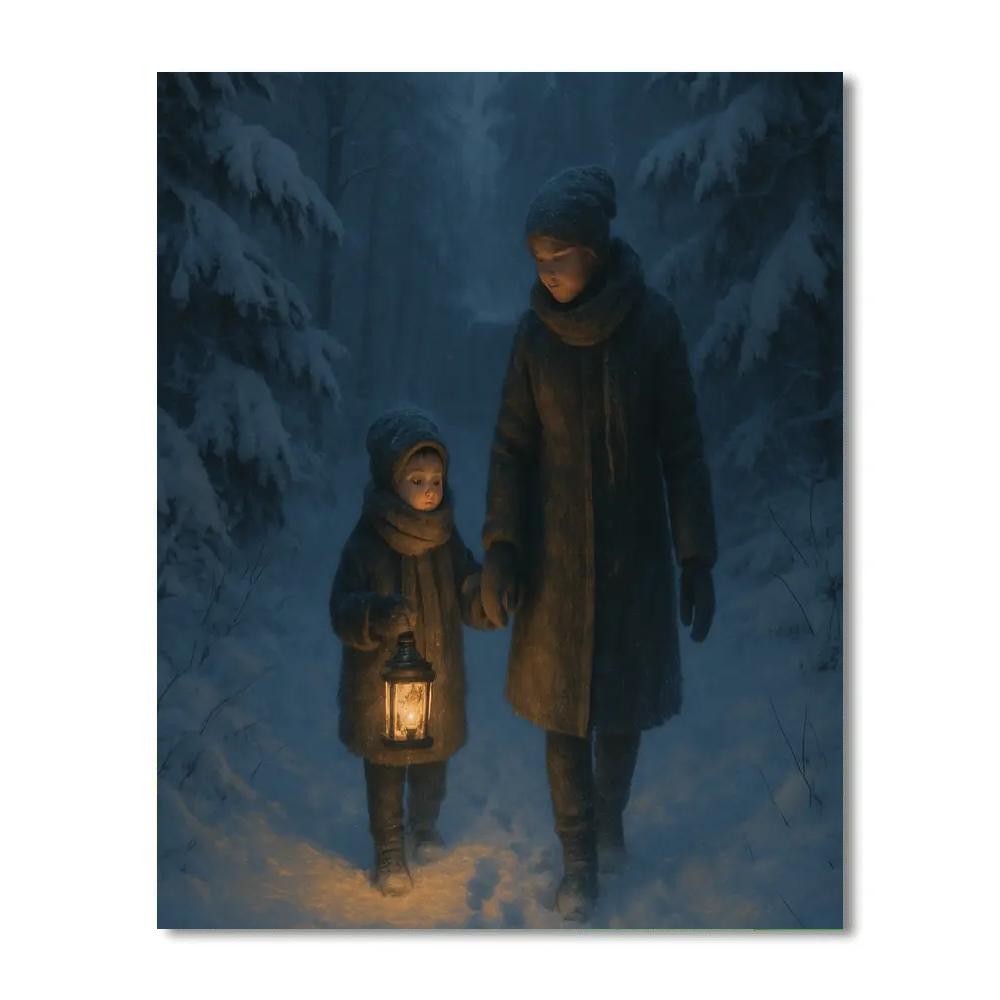 Snow Lantern Night Walk Paint by numbers art