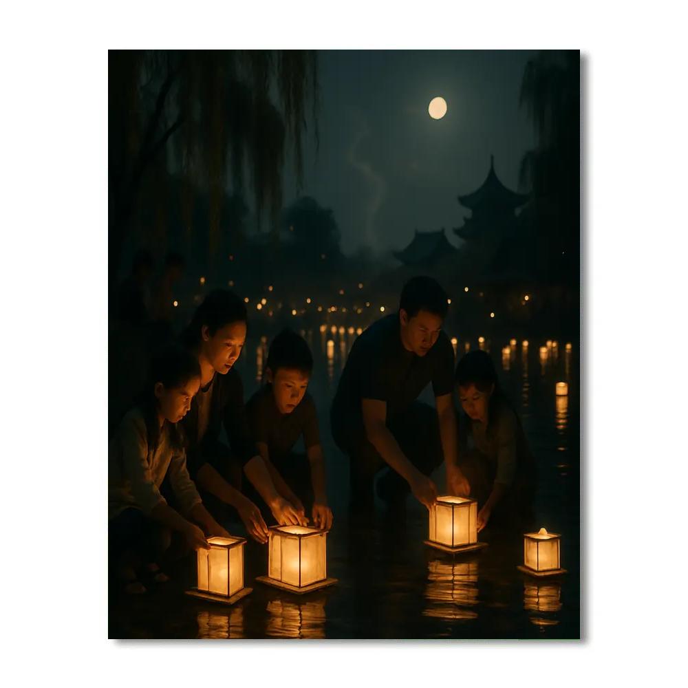 Lantern Festival River Release Paint by numbers art