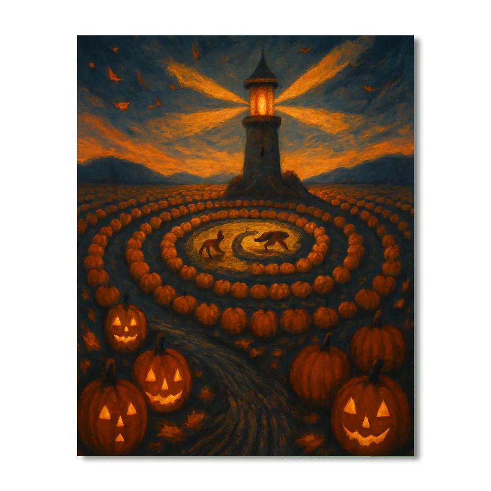 Pumpkin Lighthouse Field paint by number