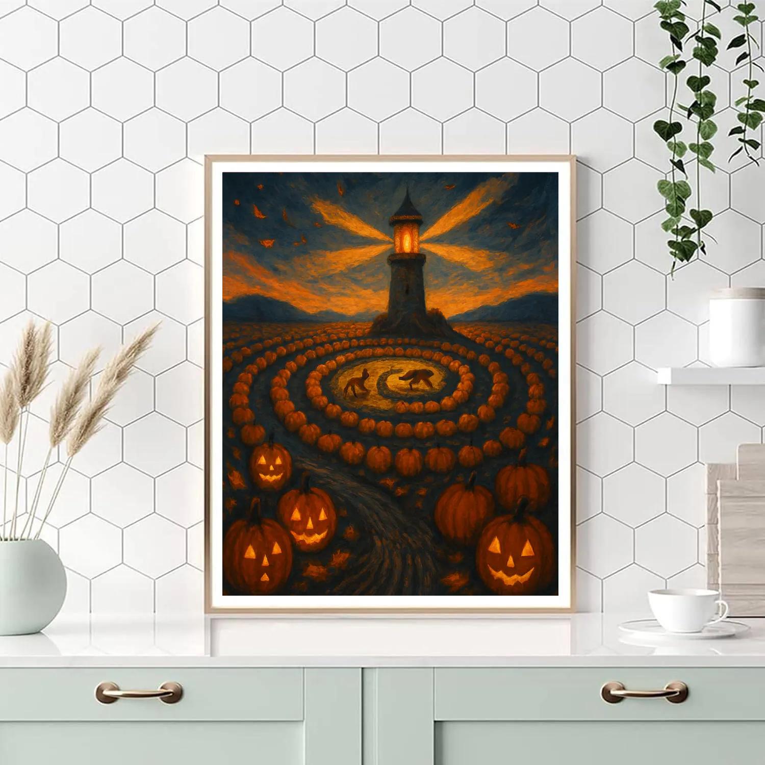 Pumpkin Lighthouse Field paint by number