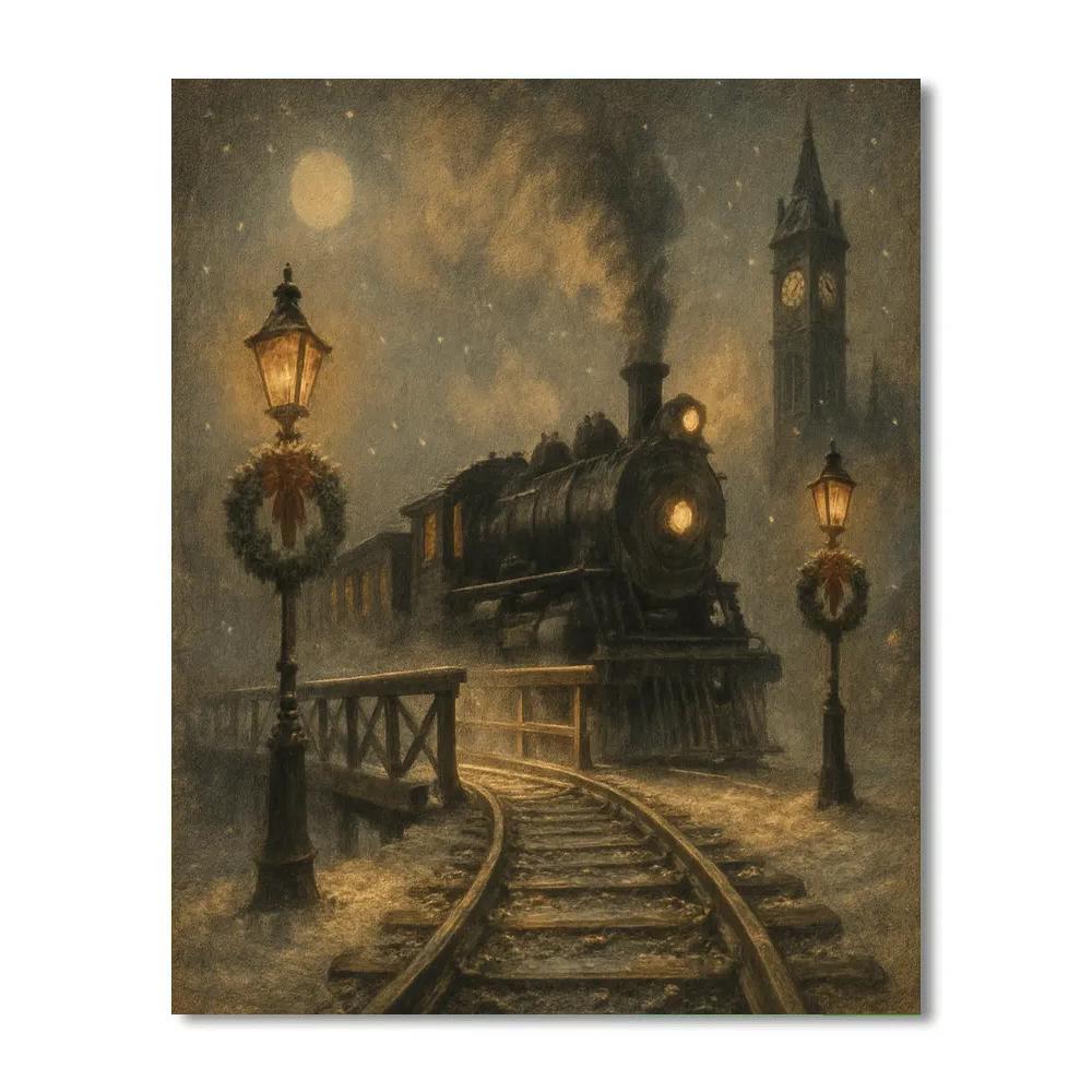 Silent Night Train Crossing paint by number