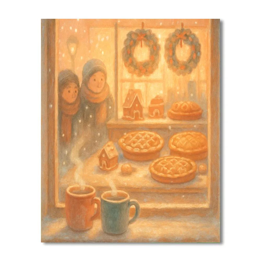Snowy Bakery Window Warmth Number painting