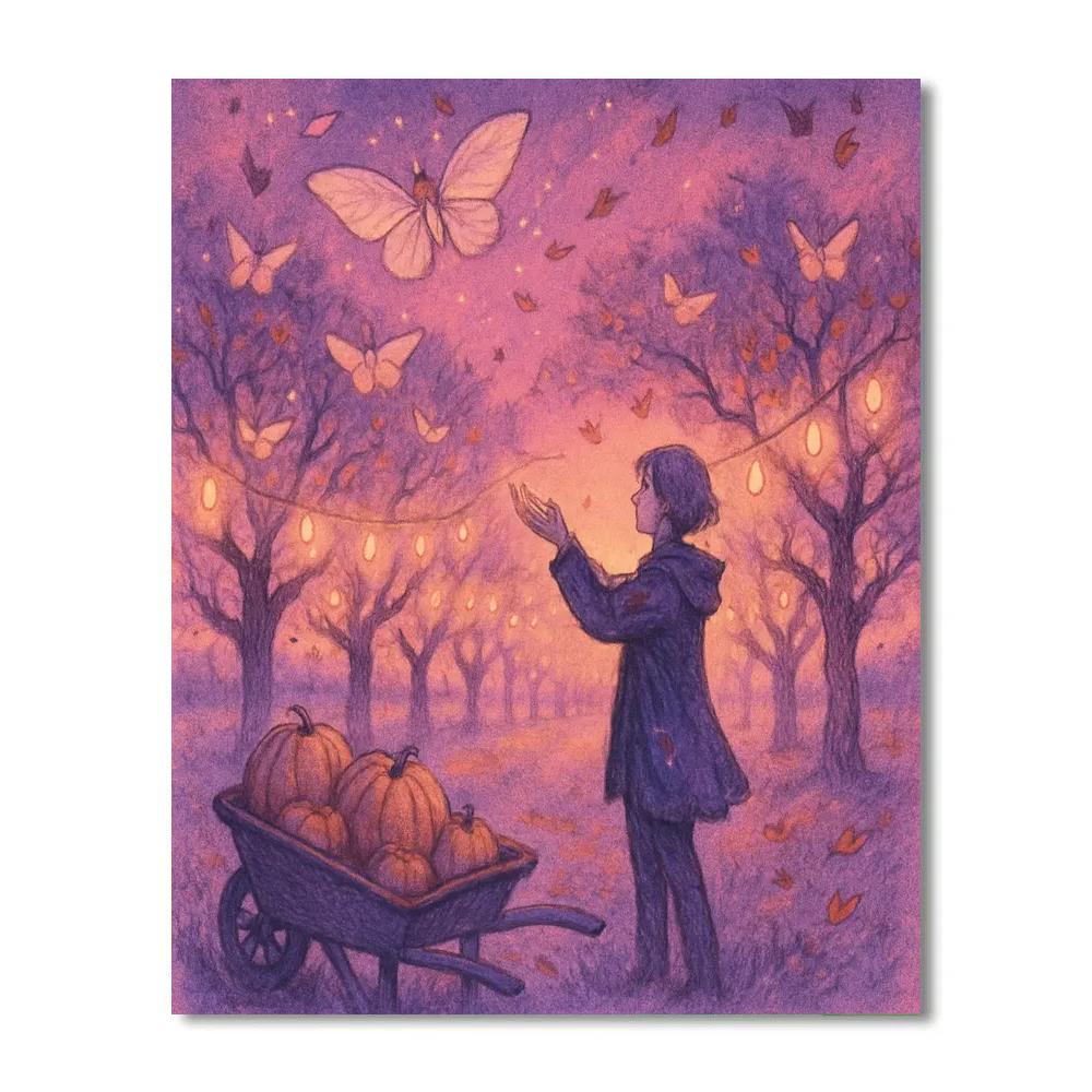 Silent Orchard Of Paper Moths paint by number