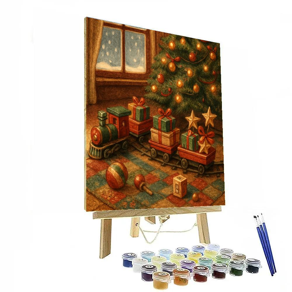 Frosted Toy Train Around Tree Painting by numbers kit