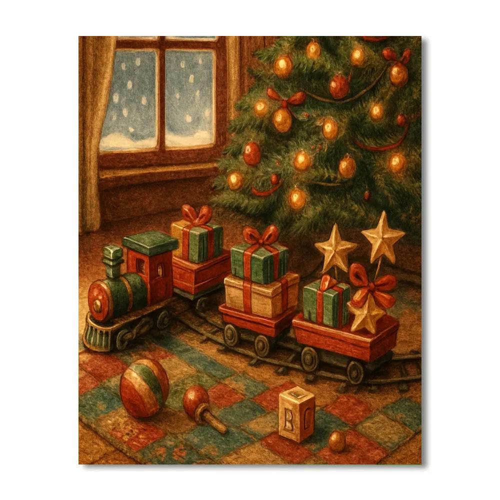 Frosted Toy Train Around Tree Painting by numbers kit