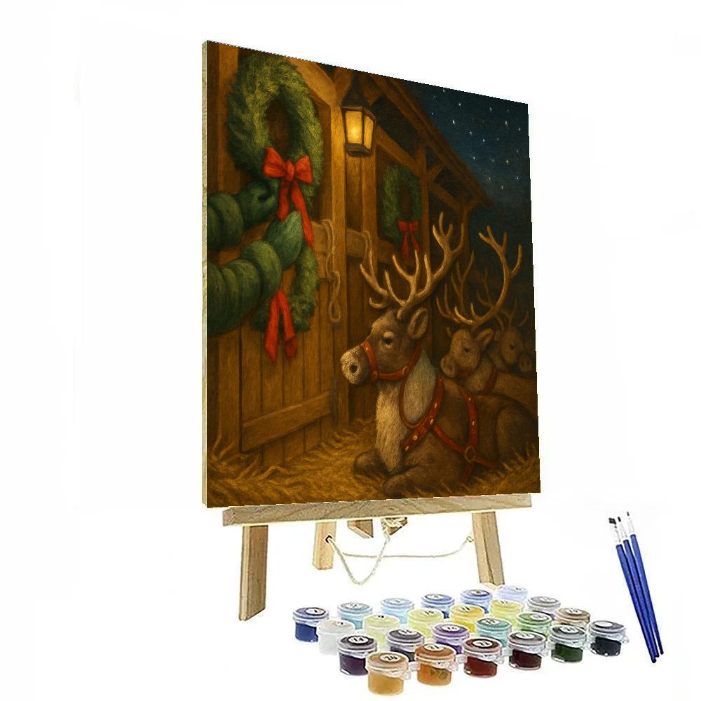 Reindeer Stable Twilight Painting by numbers kit