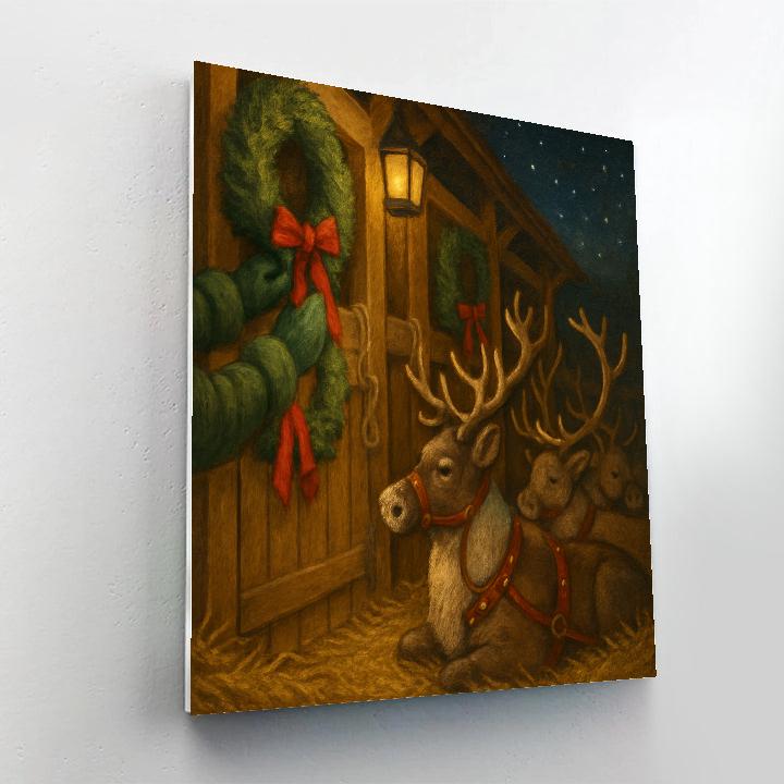 Reindeer Stable Twilight Painting by numbers kit