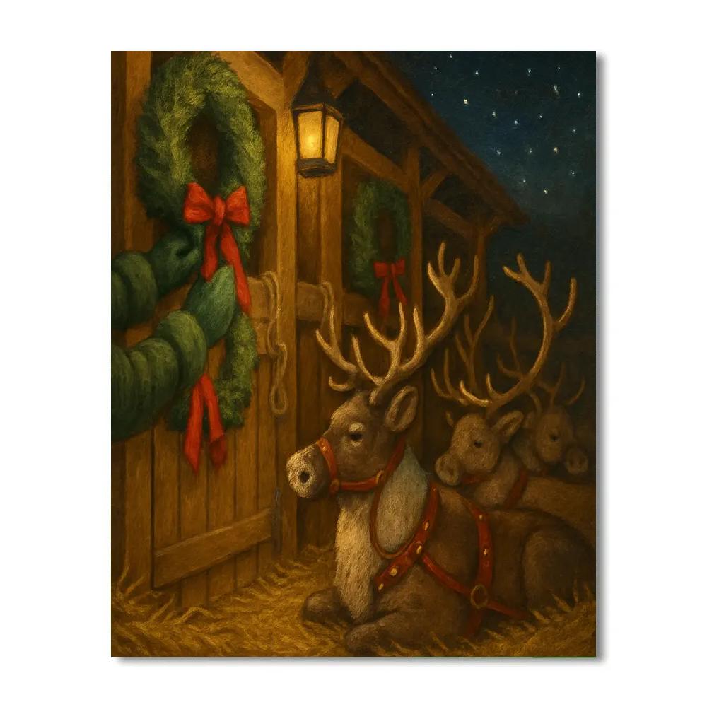 Reindeer Stable Twilight Painting by numbers kit