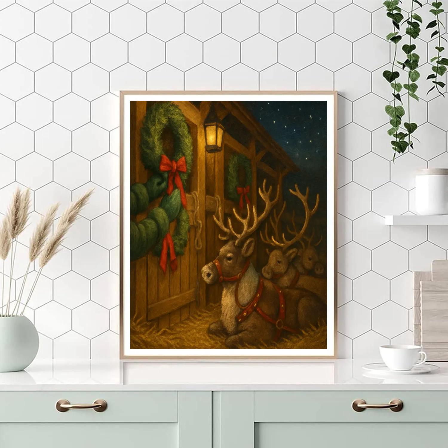 Reindeer Stable Twilight Painting by numbers kit