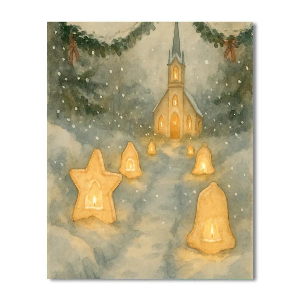 Snow Lantern Cathedral Walk paint by numbers
