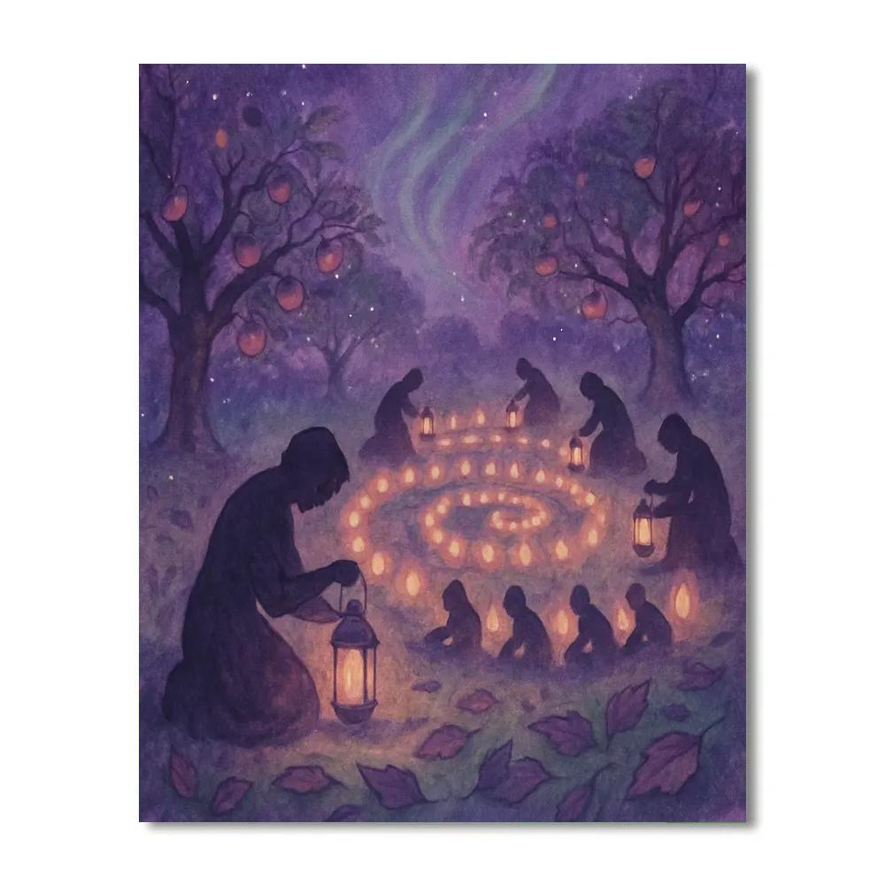 Night Orchard Lantern Ritual Paint by numbers art