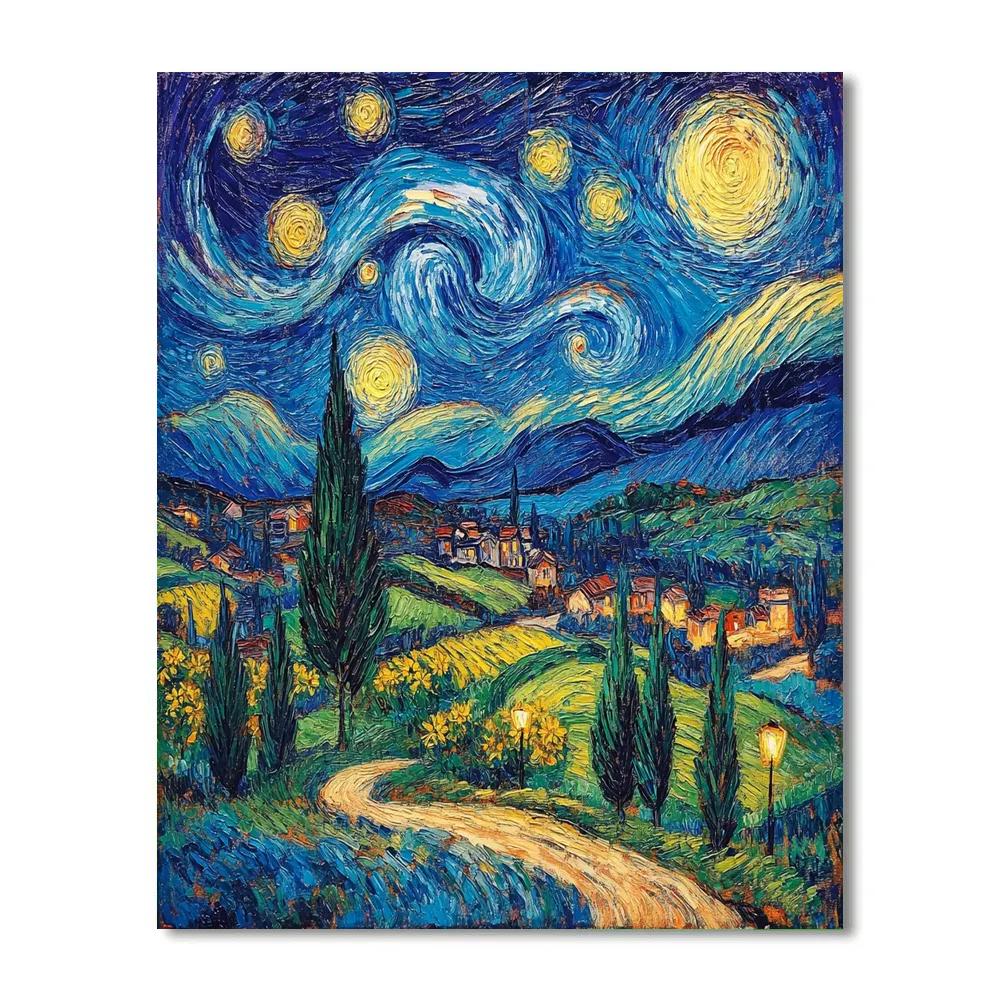 Van Gogh Inspired Starry Countryside paint by numbers