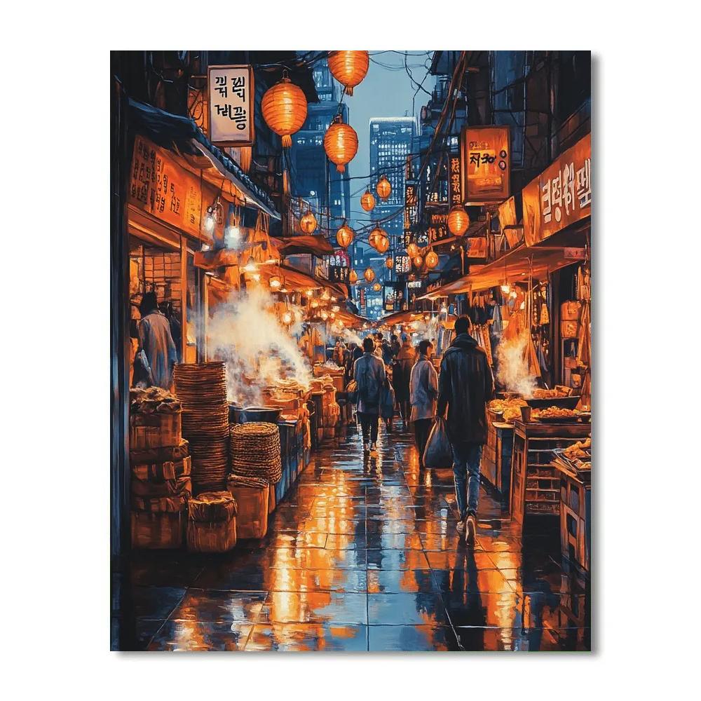 Gwangjang Market Lantern Alley Seoul South Korea Painting by numbers kit