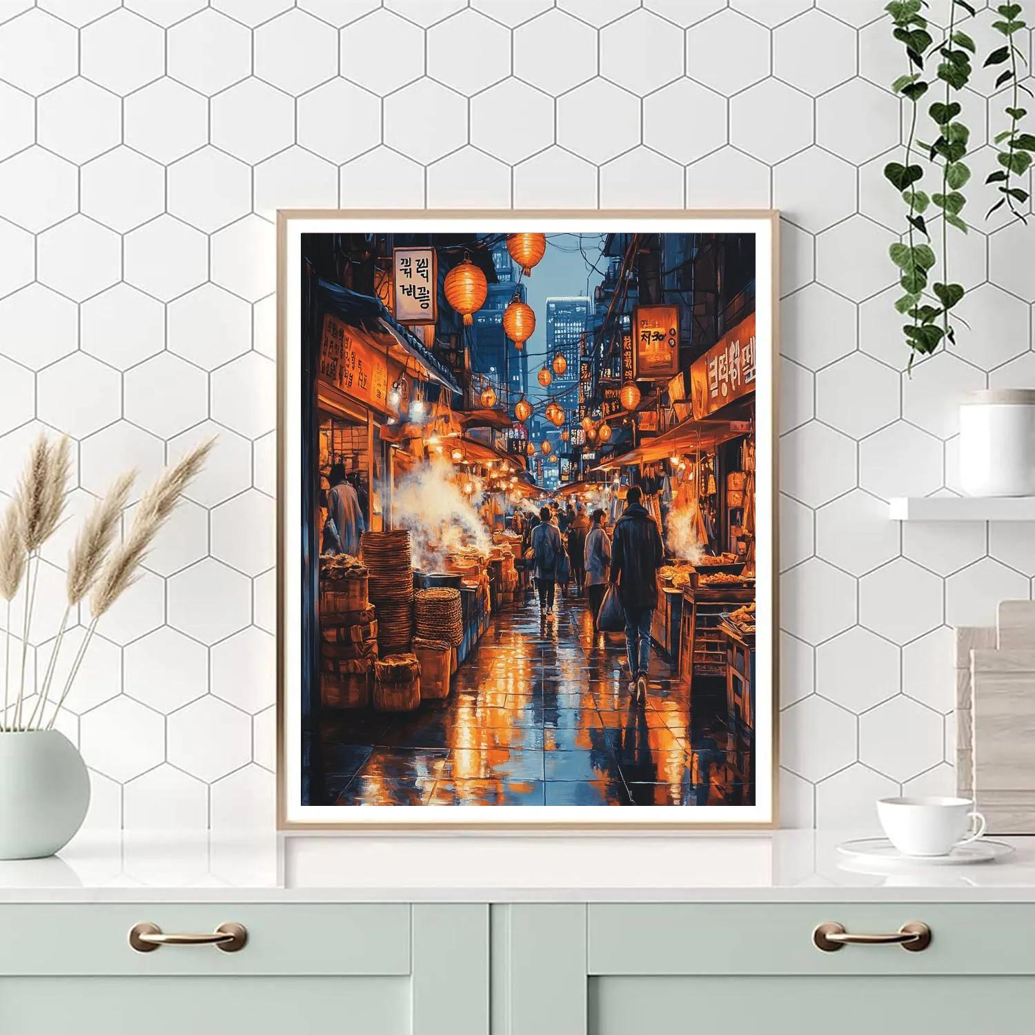 Gwangjang Market Lantern Alley Seoul South Korea Painting by numbers kit