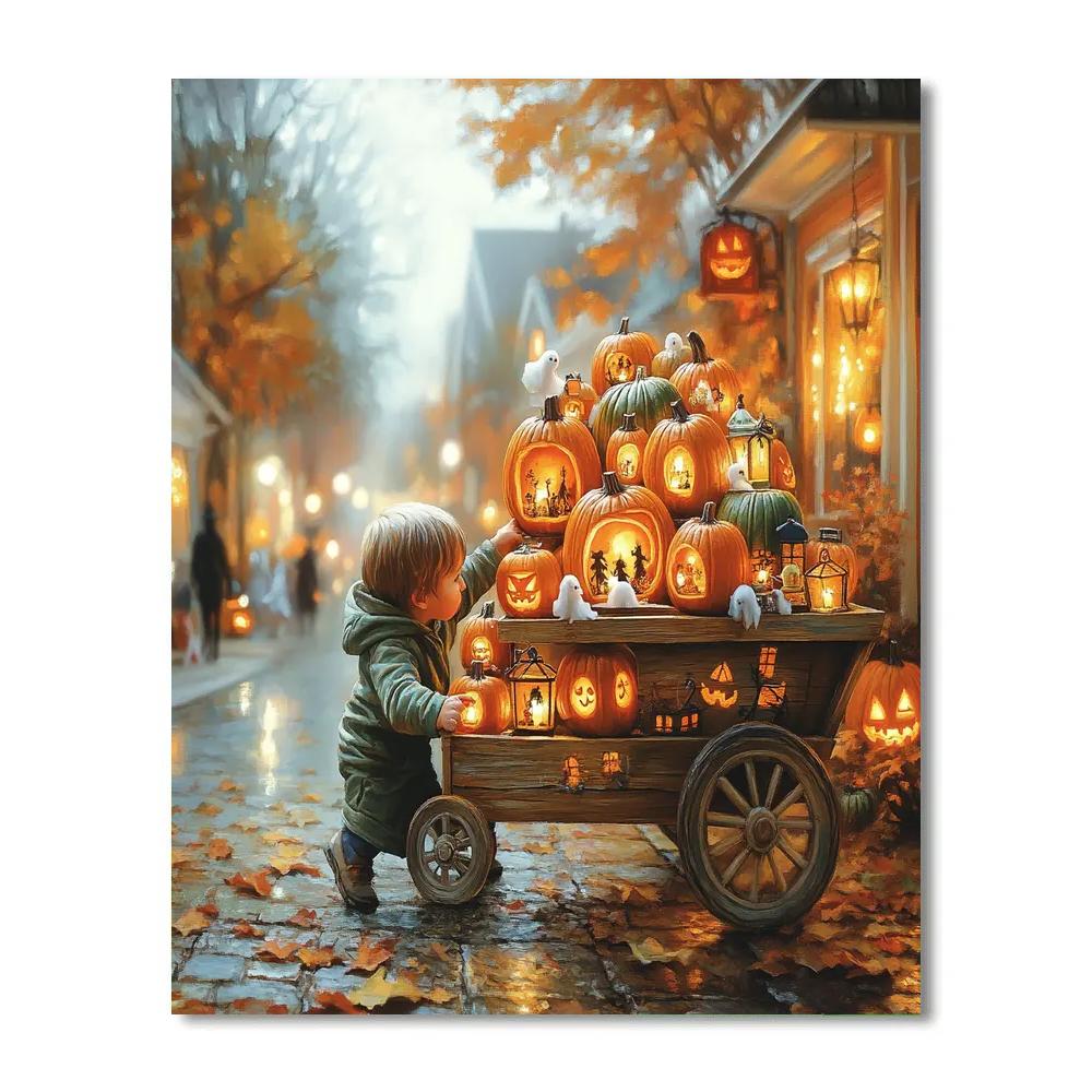 Pumpkin Cart Of Spooky Delights paint by color