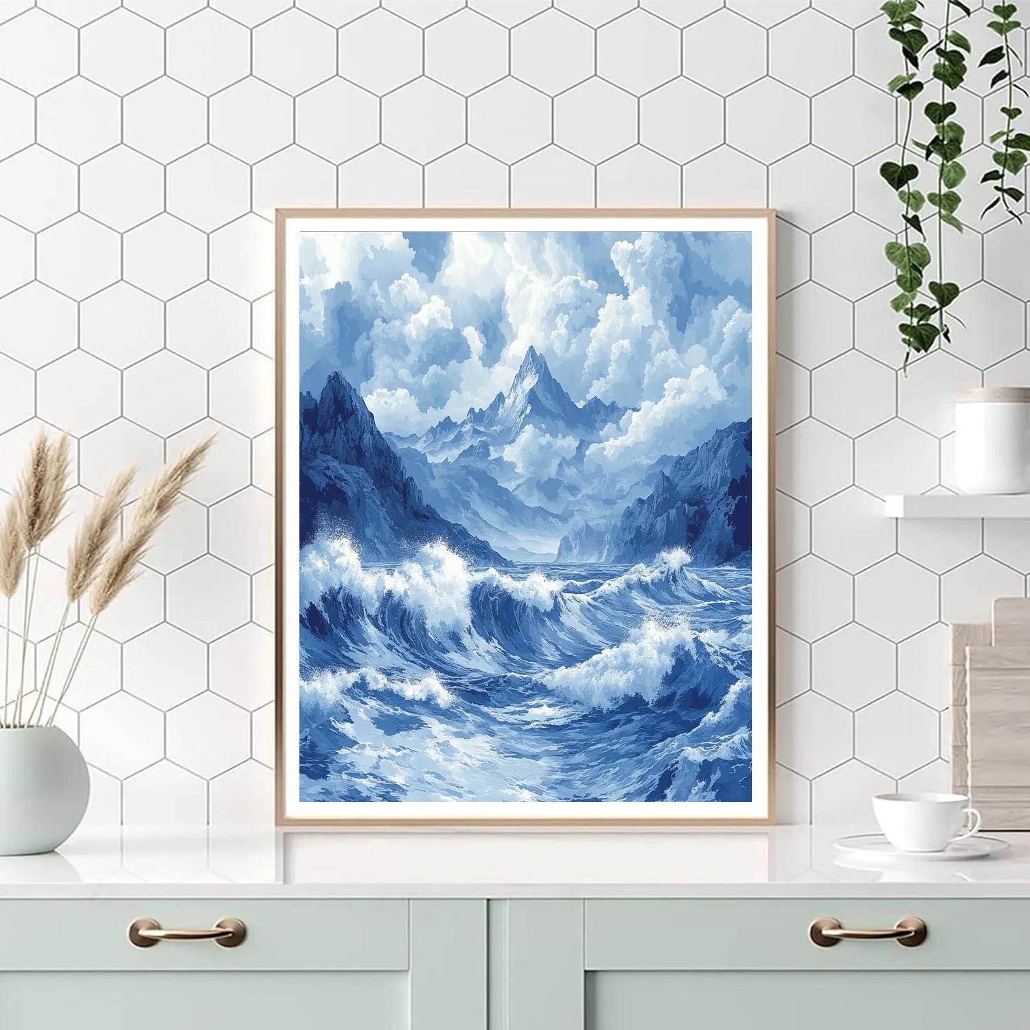 Hokusai Inspired Mountain Storm Numbered painting kits