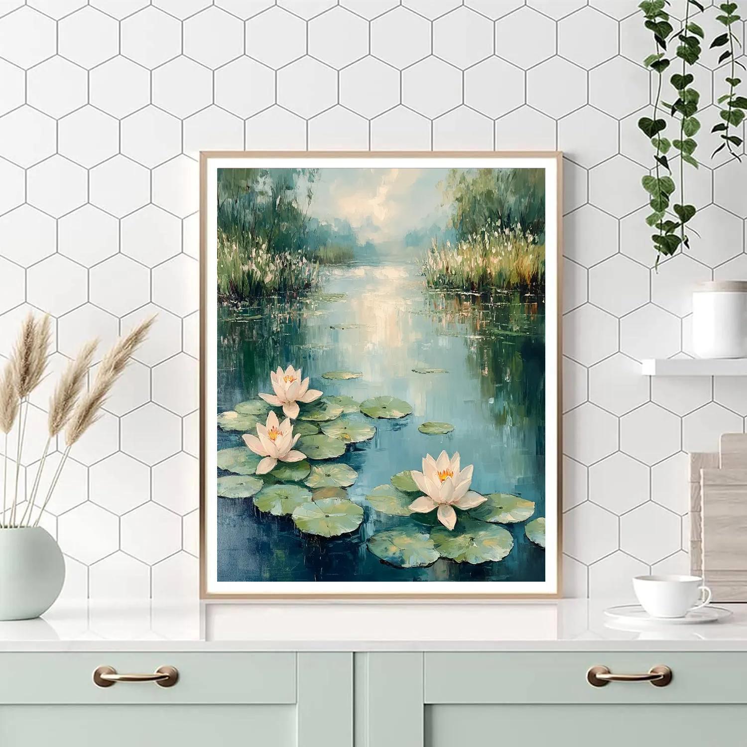 Claude Monet Inspired Waterlily Morning Mist paint by color