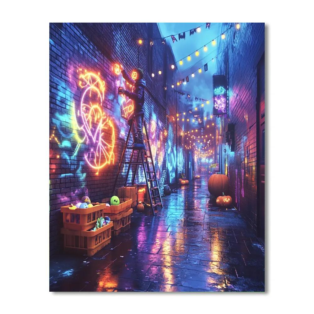Lantern Alley With Haunted Murals Numbered painting kits