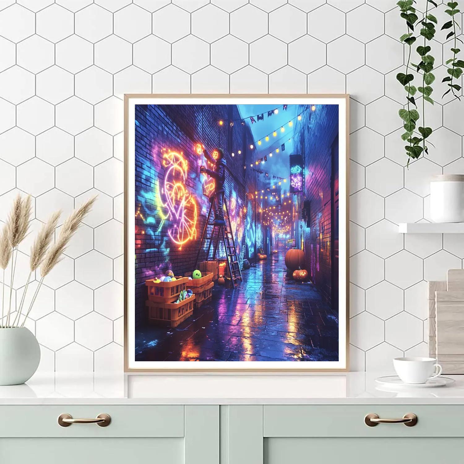 Lantern Alley With Haunted Murals Numbered painting kits