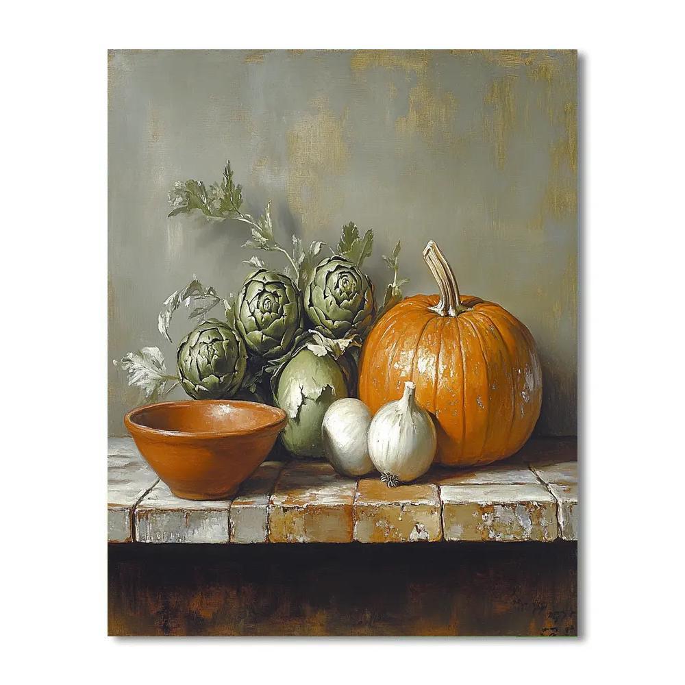 Diego Velázquez Inspired Market Vegetables At Dusk paint by color