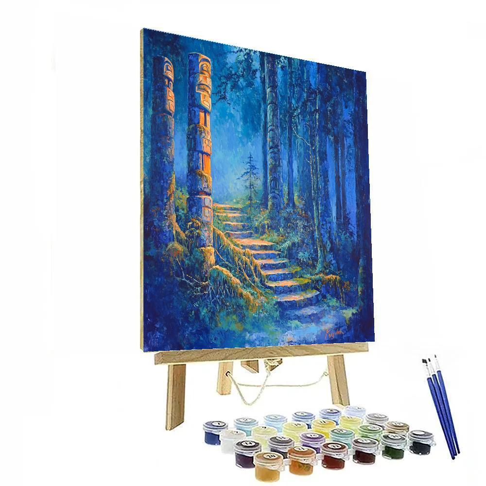 Emily Carr Inspired Totem Poles Embraced By Moss painting number kit