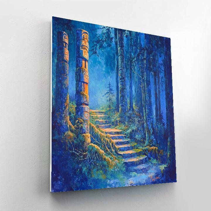 Emily Carr Inspired Totem Poles Embraced By Moss painting number kit