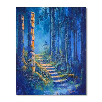 Emily Carr Inspired Totem Poles Embraced By Moss painting number kit