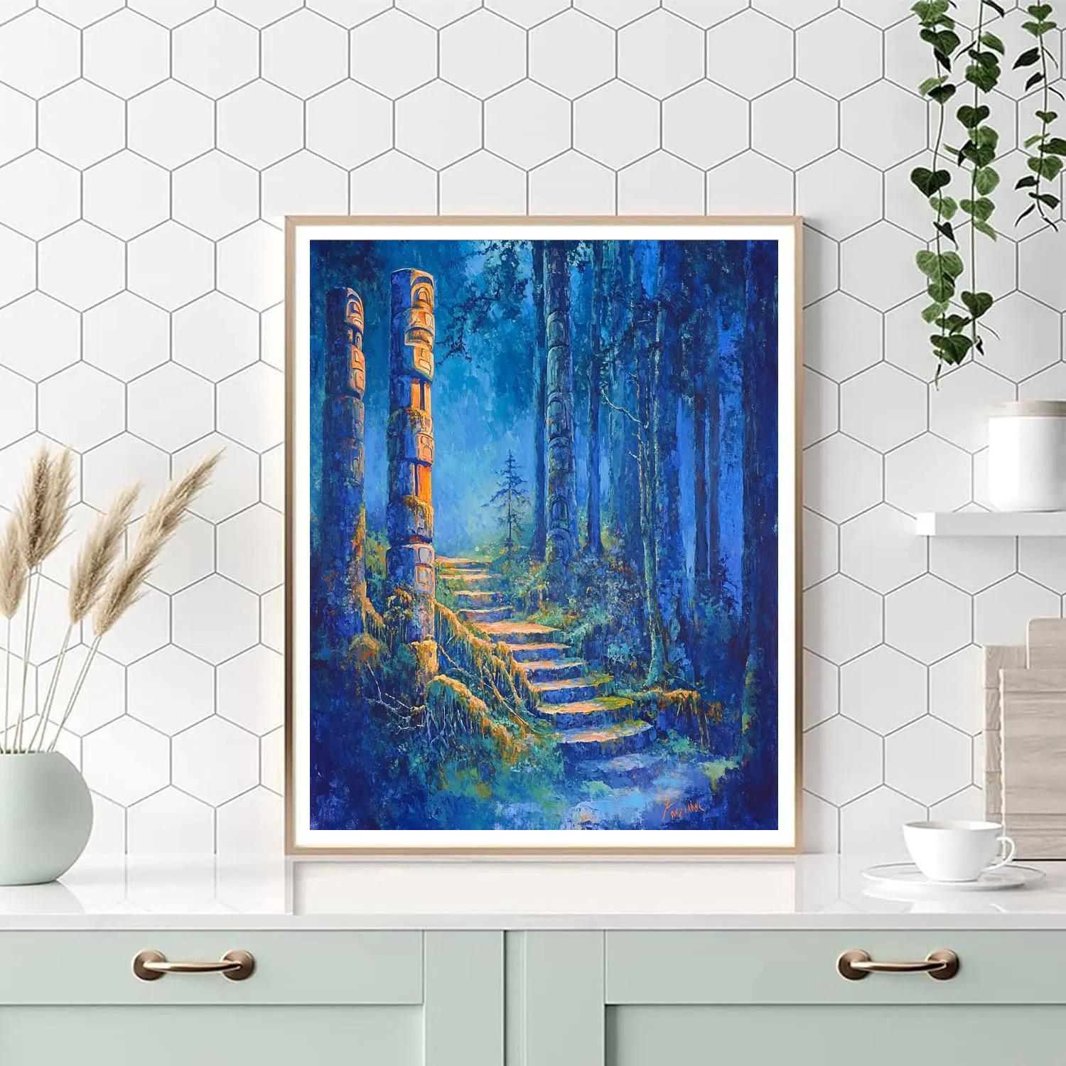 Emily Carr Inspired Totem Poles Embraced By Moss painting number kit