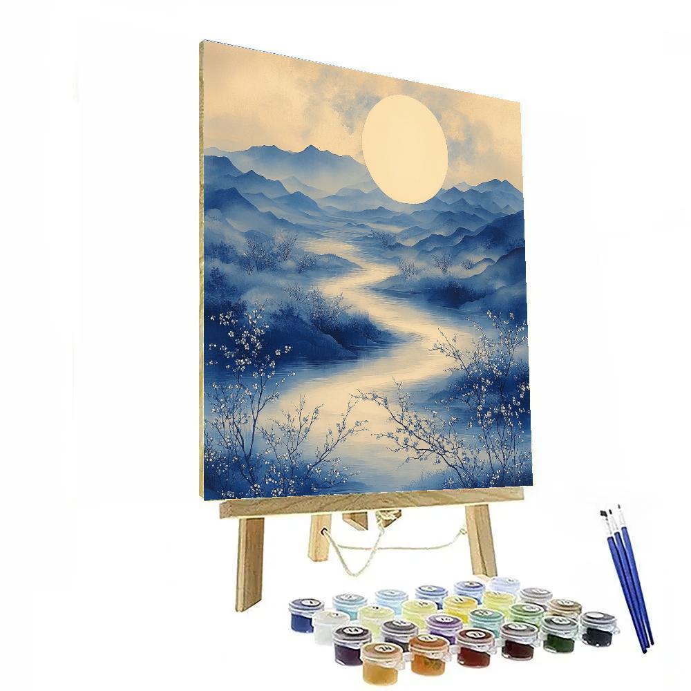 Hiroshige Inspired Moonlit Plum River paint by number