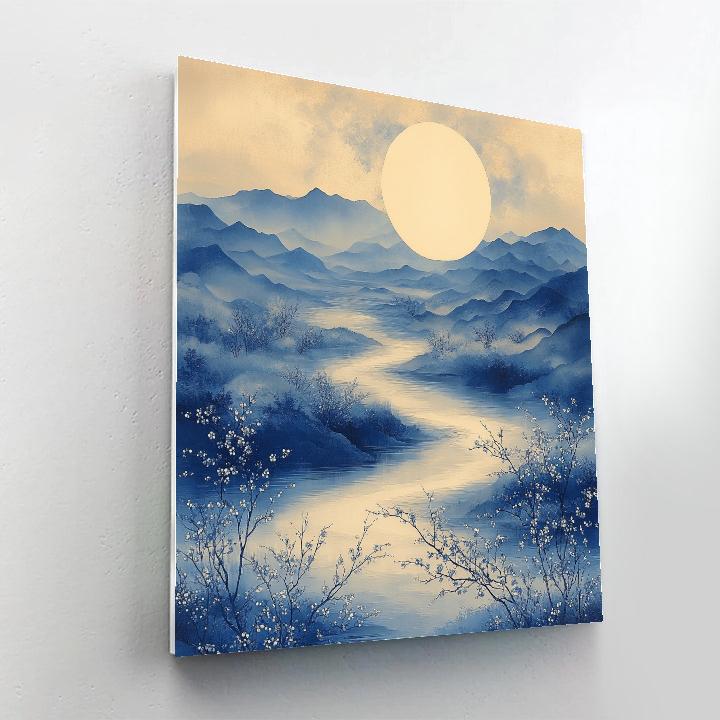 Hiroshige Inspired Moonlit Plum River paint by number