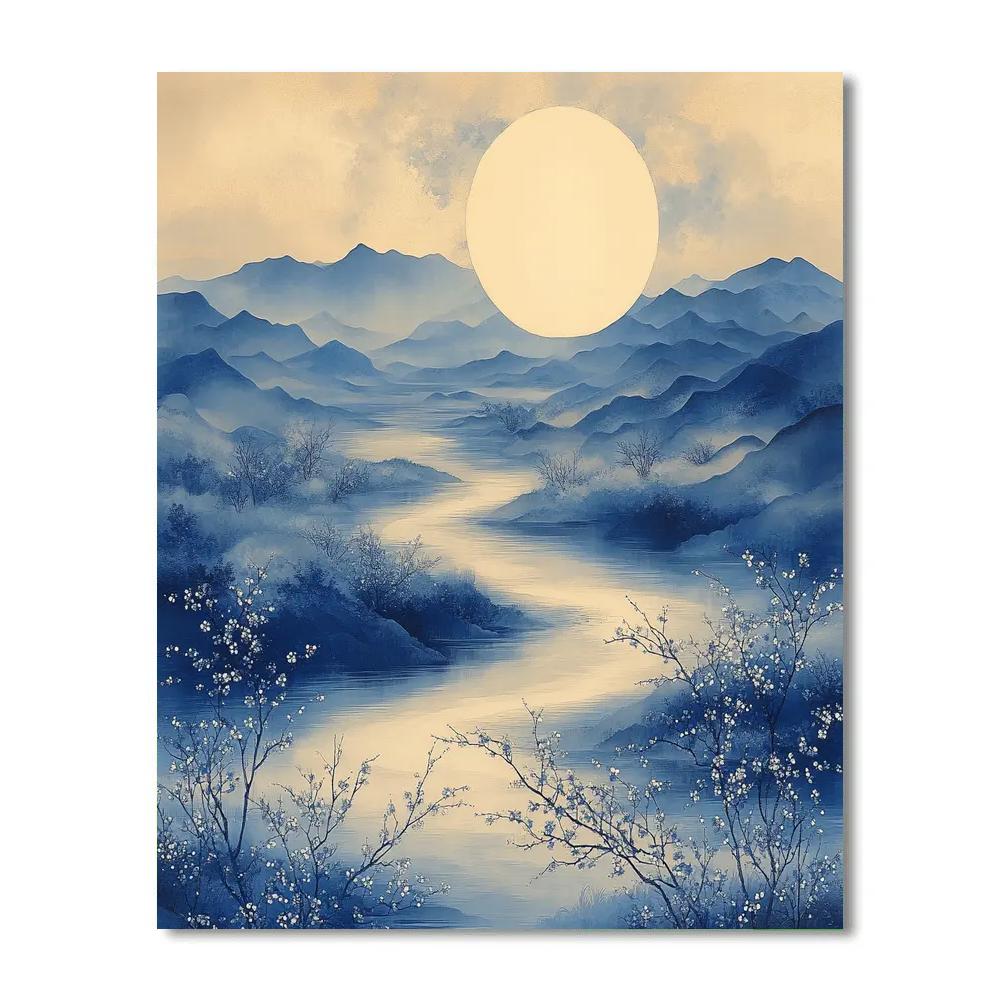 Hiroshige Inspired Moonlit Plum River paint by number