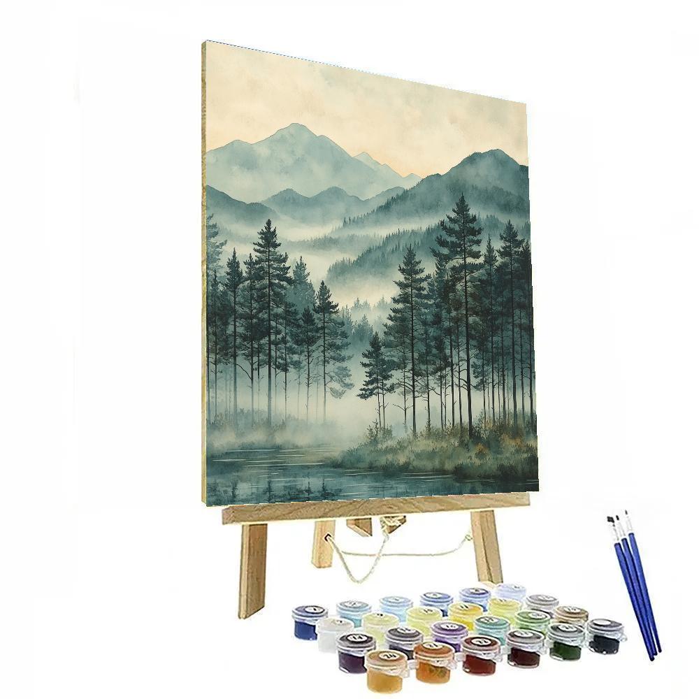 Zhao Mengfu Inspired Mistbound Pines paint by number