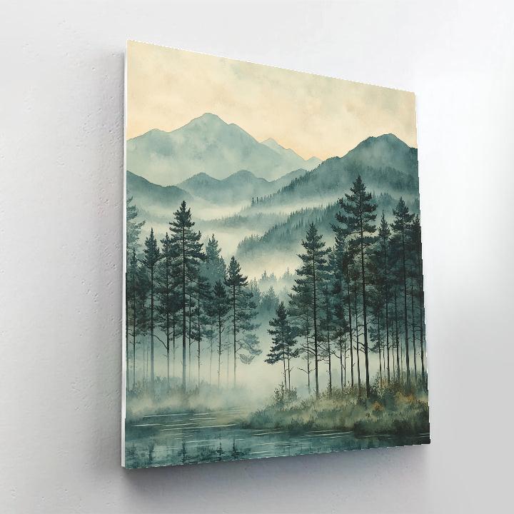 Zhao Mengfu Inspired Mistbound Pines paint by number