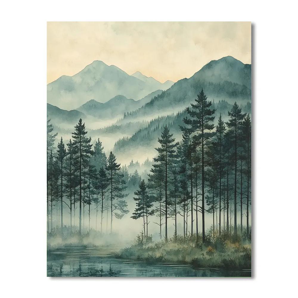 Zhao Mengfu Inspired Mistbound Pines paint by number