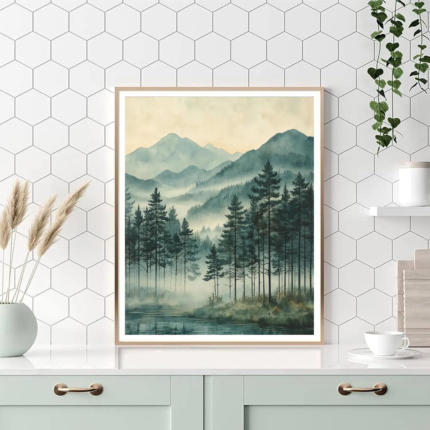 Zhao Mengfu Inspired Mistbound Pines paint by number