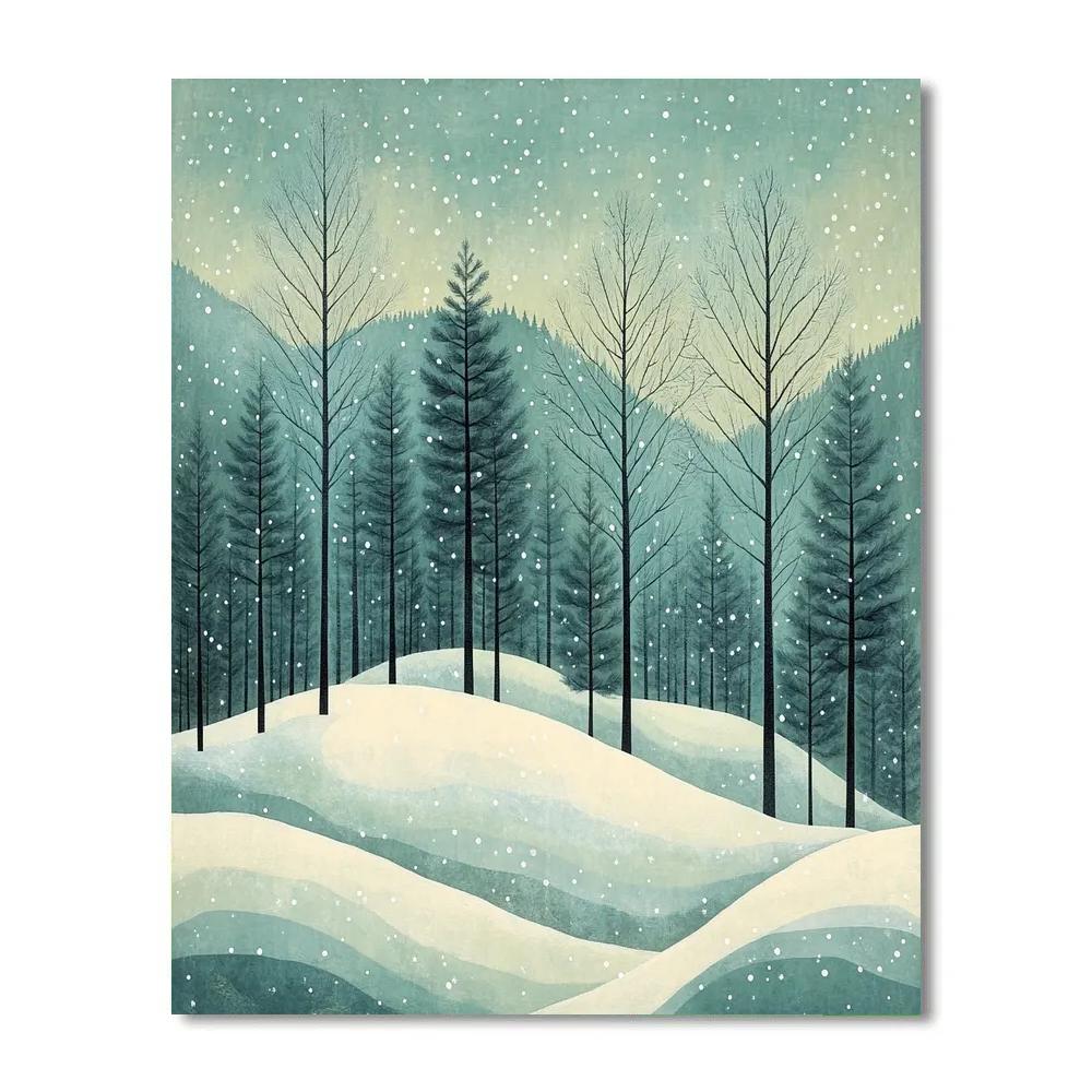 Hiroshige Inspired Celestial Snow Pines Number painting