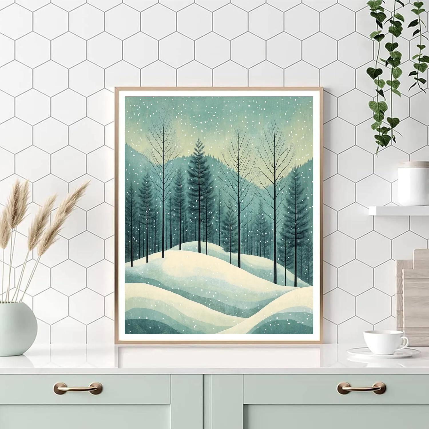 Hiroshige Inspired Celestial Snow Pines Number painting
