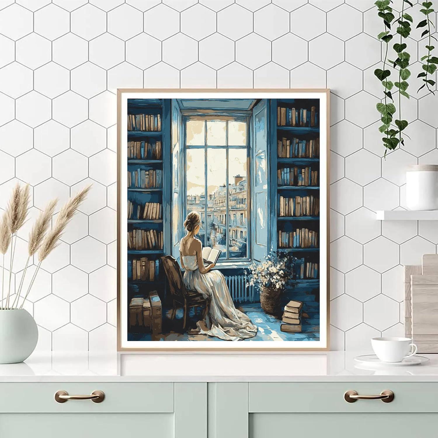 Vermeer Inspired Library Light Paint by numbers art