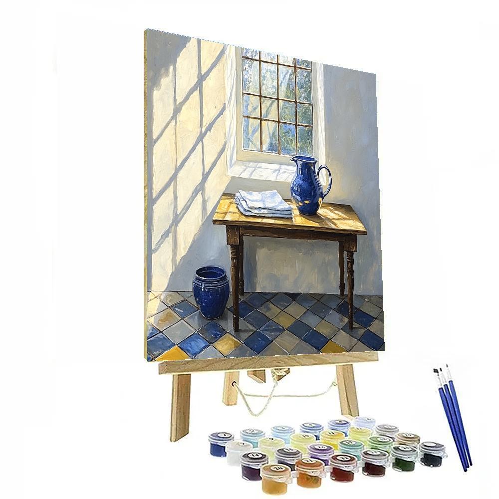 Johannes Vermeer Inspired Sunlit Delft Window With Blue Jug paint by numbers