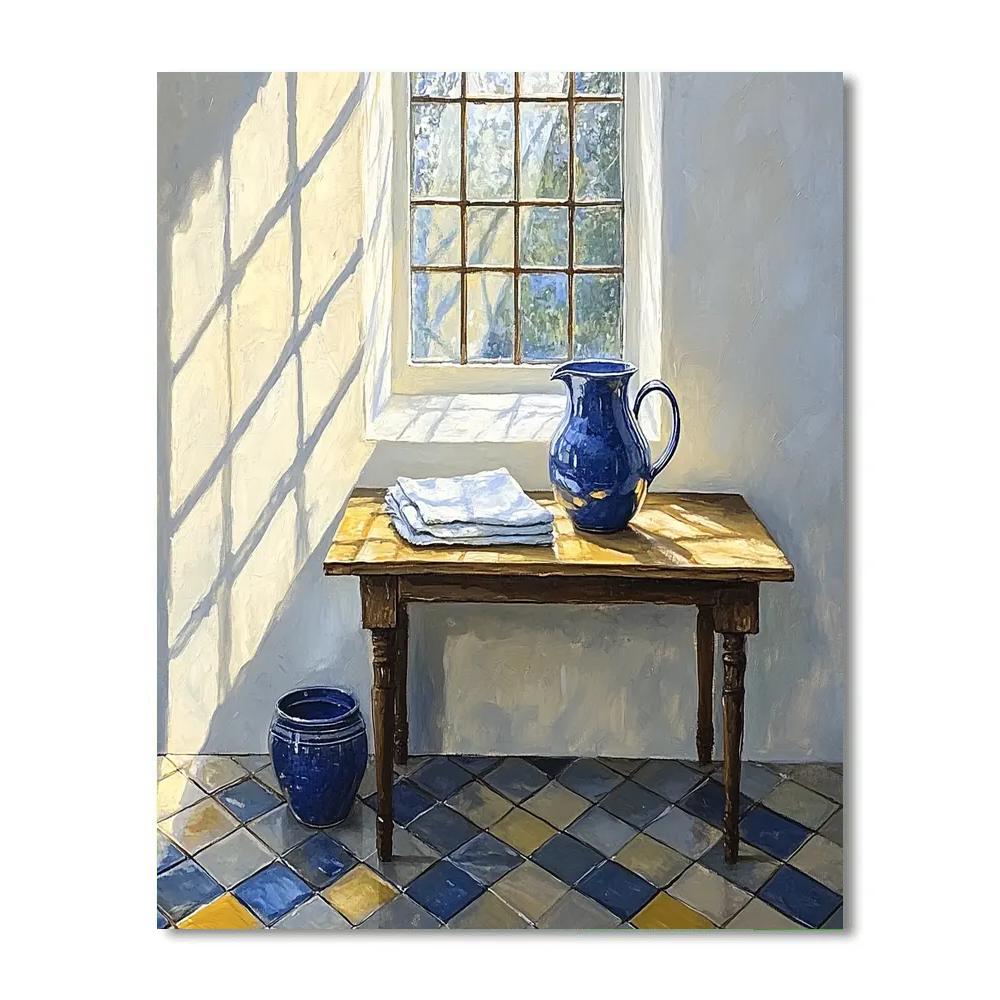 Johannes Vermeer Inspired Sunlit Delft Window With Blue Jug paint by numbers