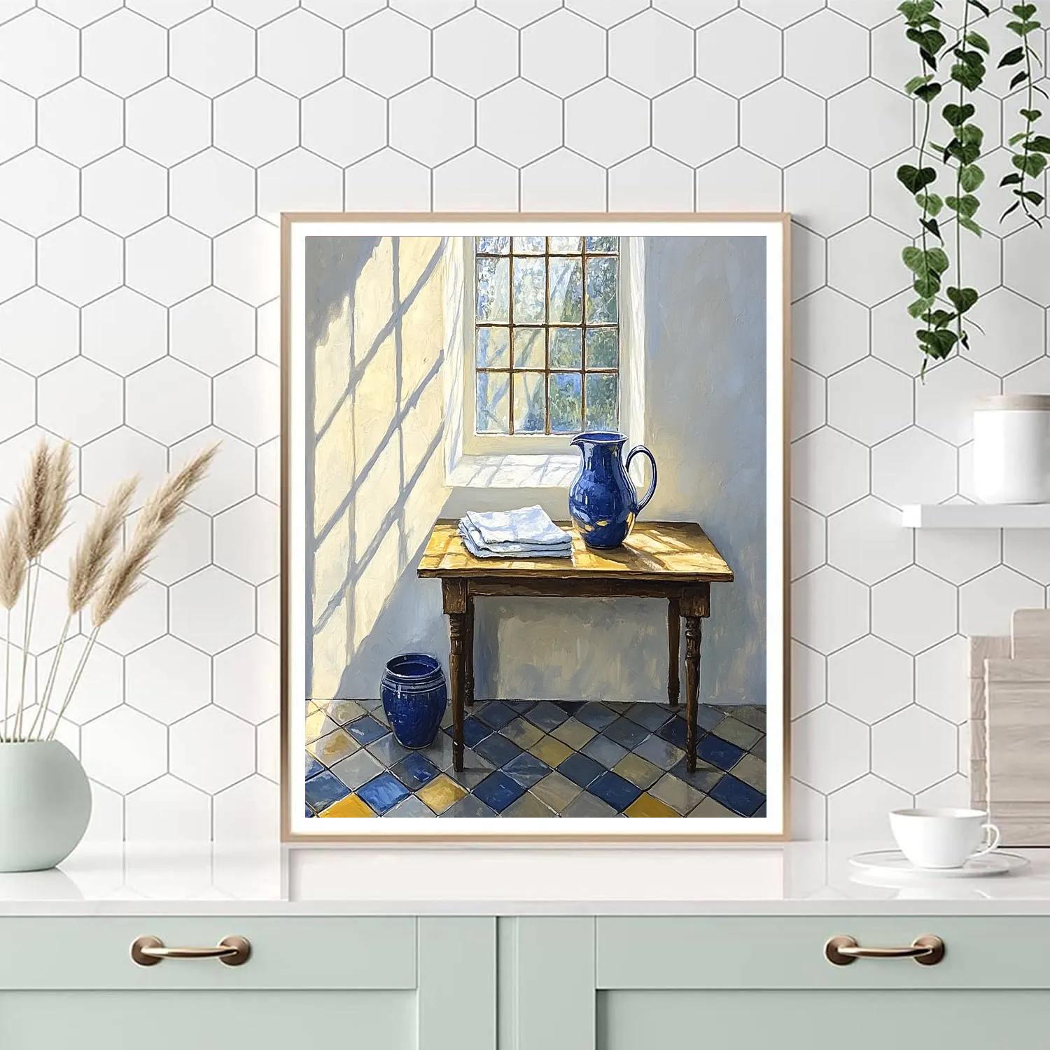 Johannes Vermeer Inspired Sunlit Delft Window With Blue Jug paint by numbers