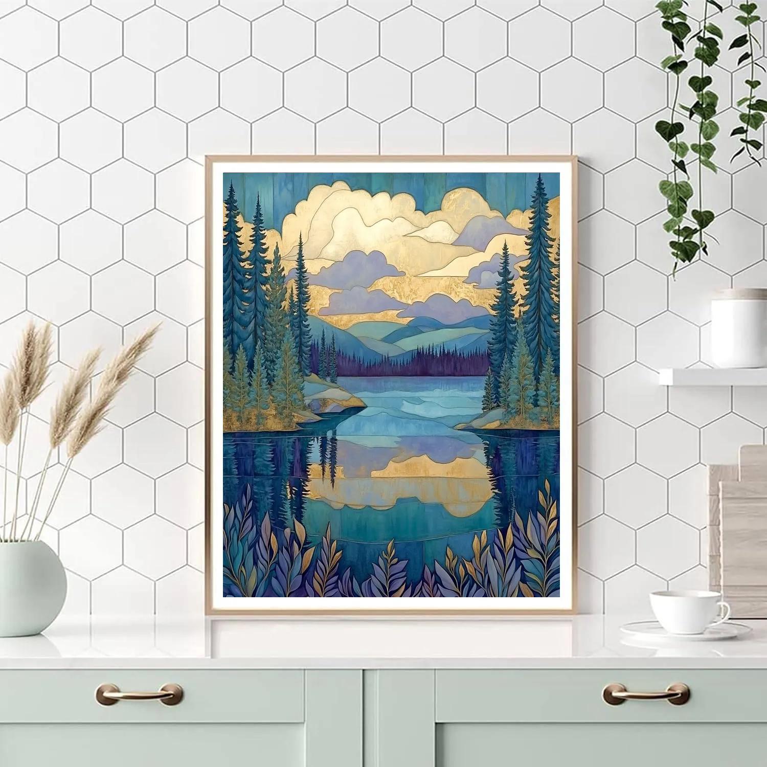 J. E. H. MacDonald Inspired Pine Trees Framing Northern Lake Paint by numbers kits