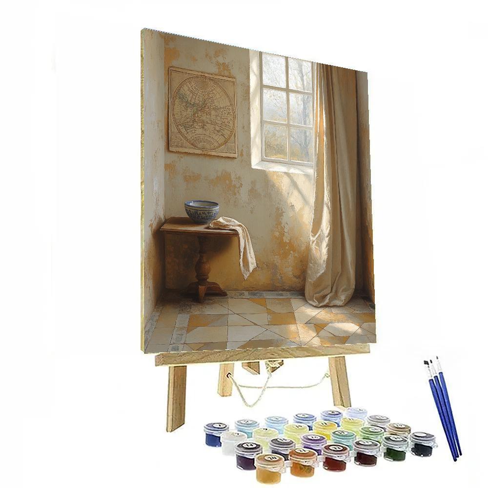 Johannes Vermeer Inspired Maplit Corner And Tiled Floor paint by number