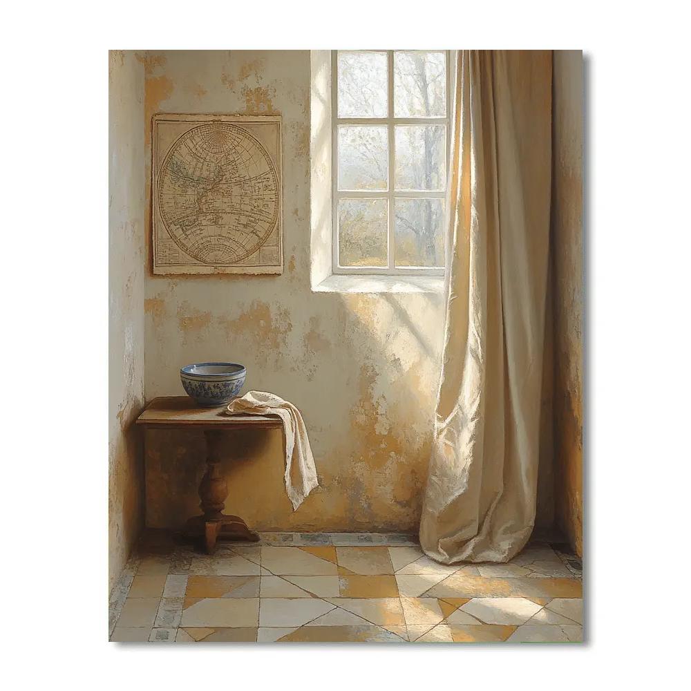 Johannes Vermeer Inspired Maplit Corner And Tiled Floor paint by number
