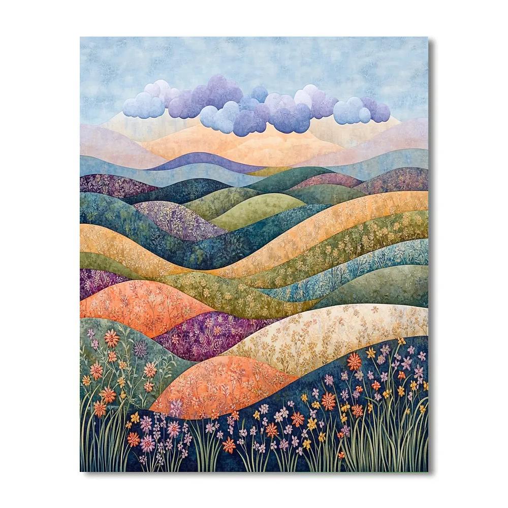 J. E. H. MacDonald Inspired Meadow With Wildflowers And Rhythmic Clouds Paint by numbers kits
