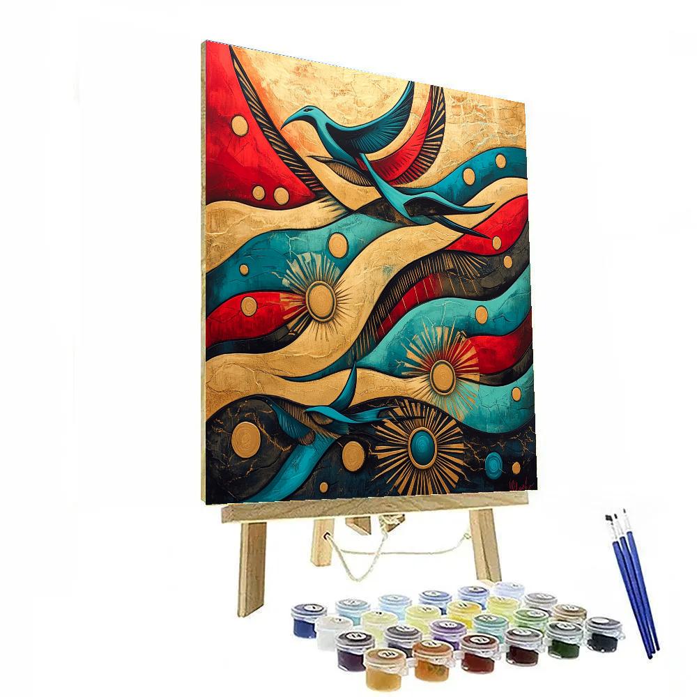 Norval Morrisseau Inspired Thunderbirds Over The Northern Sky paint by color