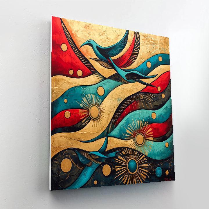 Norval Morrisseau Inspired Thunderbirds Over The Northern Sky paint by color