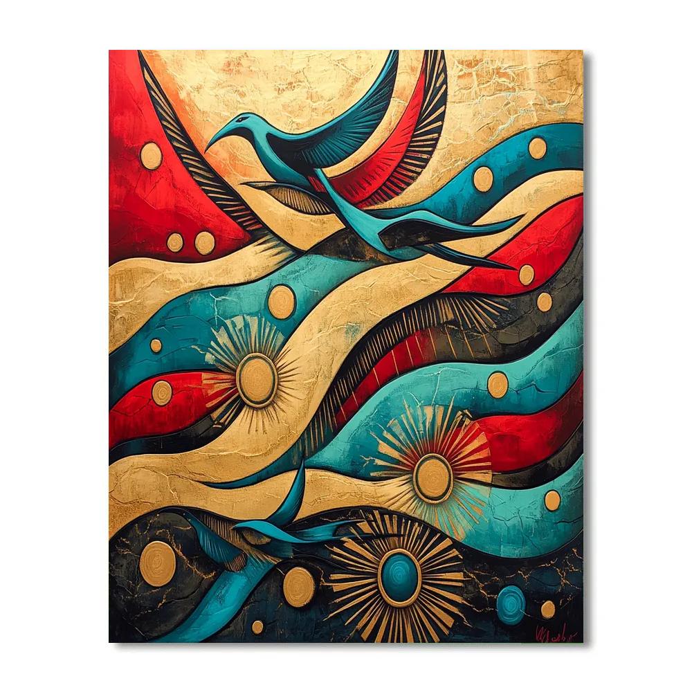 Norval Morrisseau Inspired Thunderbirds Over The Northern Sky paint by color