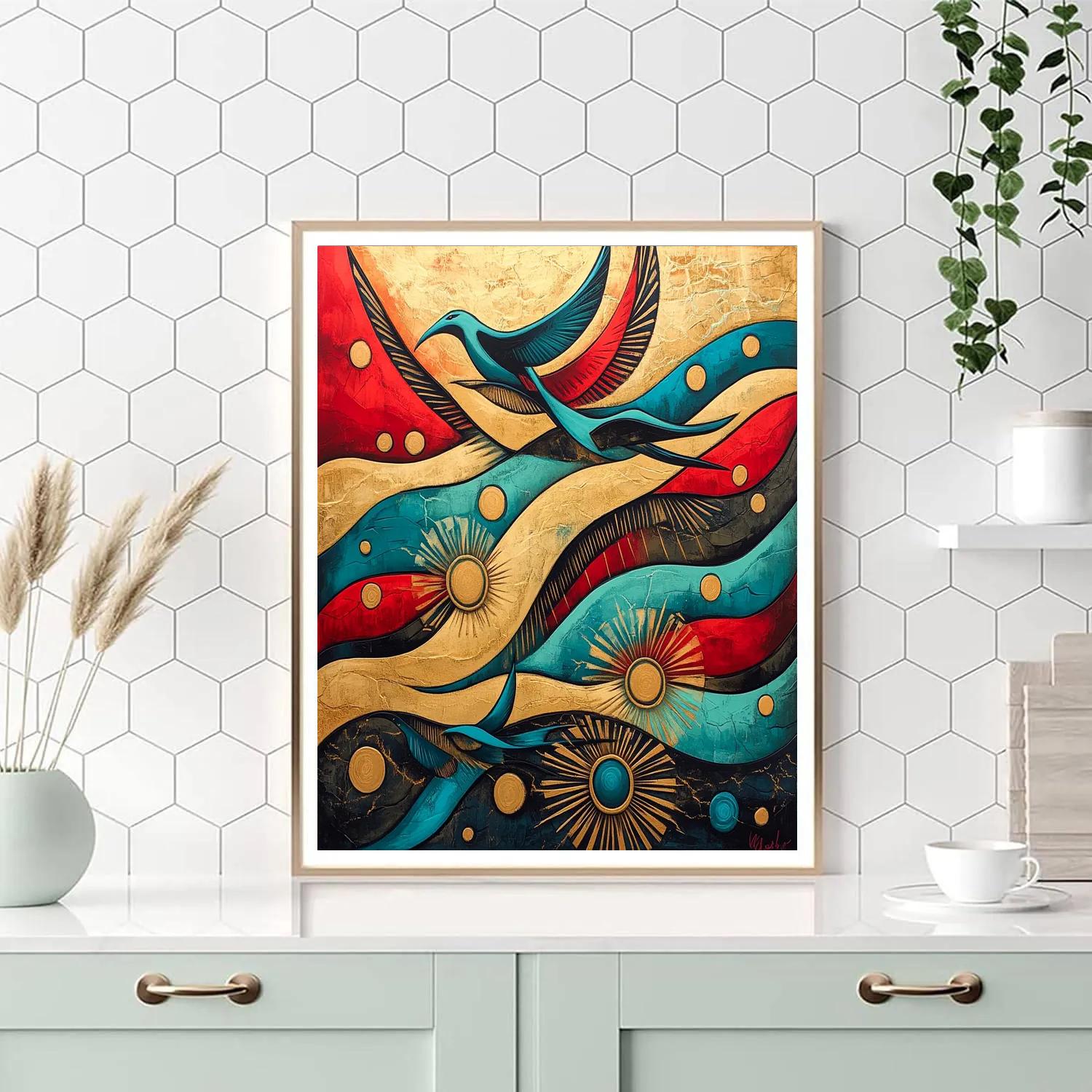Norval Morrisseau Inspired Thunderbirds Over The Northern Sky paint by color